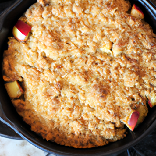 A mouthwatering Dutch Oven Apple Crisp, baked to perfection in a cast iron pot.
